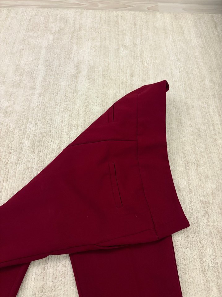 Bordo Düğmeli Kadın Kumaş Pantolon - Görsel 3