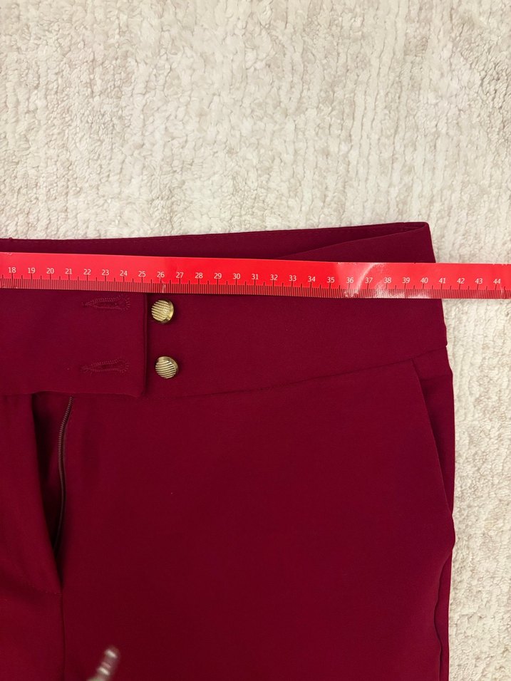 Bordo Düğmeli Kadın Kumaş Pantolon - Görsel 4