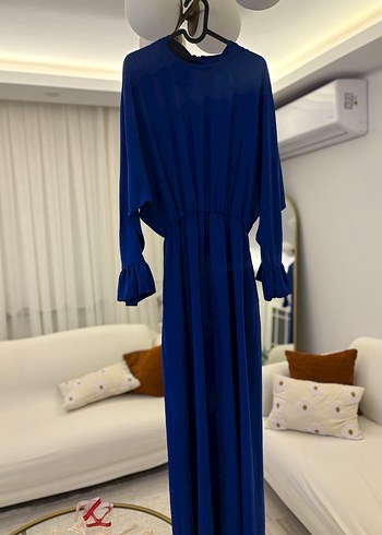 Mavi Uzun Kollu Salaş Kadın Elbise - Görsel 2