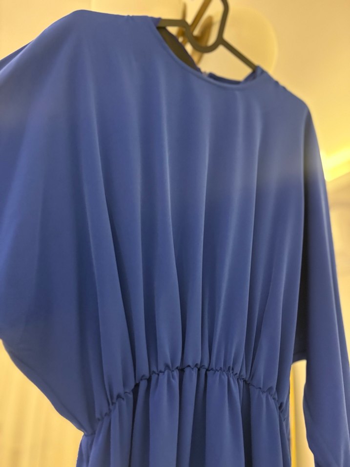 Mavi Uzun Kollu Salaş Kadın Elbise - Görsel 4