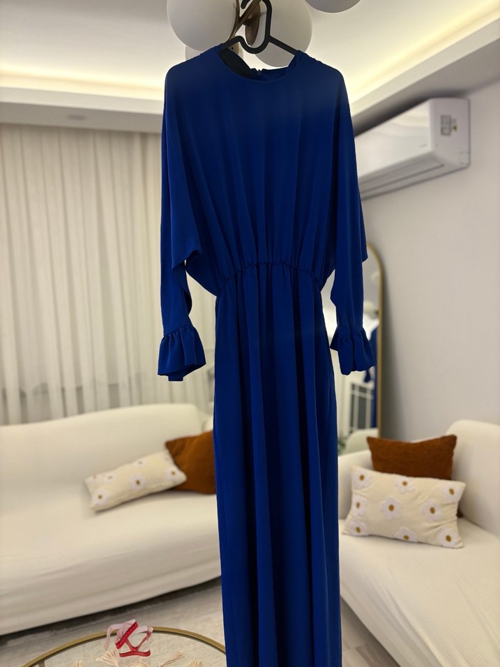 Mavi Uzun Kollu Salaş Kadın Elbise - Görsel 2