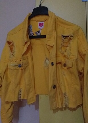 m Beden sarı Renk Crop kot ceket