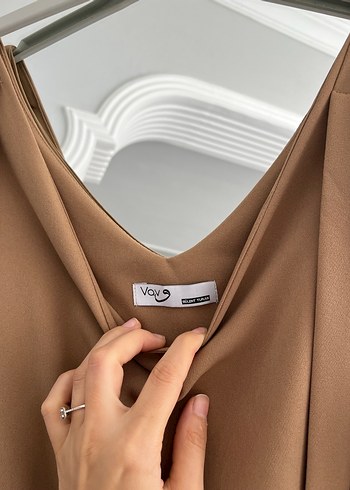 m Beden camel Renk Bej Askılı Midi Drapeli Kadın Elbise