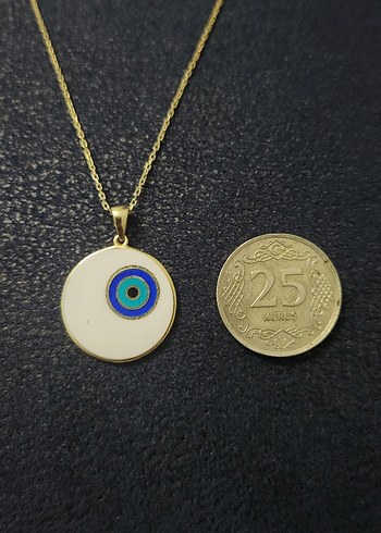 Tasarımcı Mineli Altın Kaplama Gümüş Göz Nazar Boncuğu Kolye