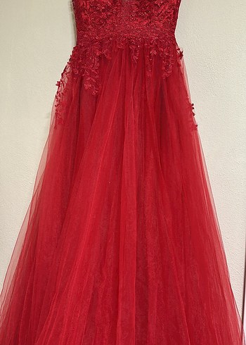 Kırmızı Uzun Drapeli Kına Nişan Elbisesi - Görsel 2