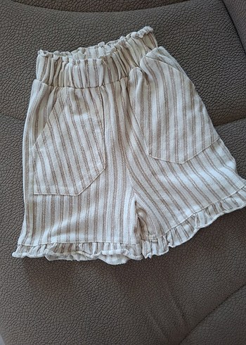 Zara markaKız Çocuk Bej Çizgili Keten Şort - Görsel 5