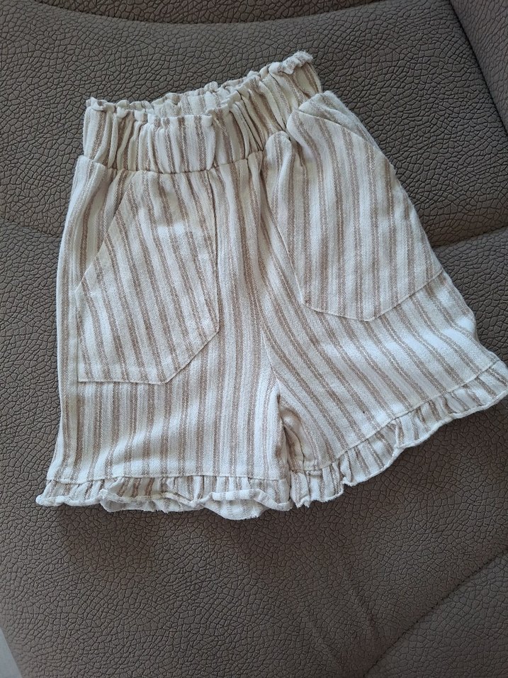 Zara markaKız Çocuk Bej Çizgili Keten Şort - Görsel 5