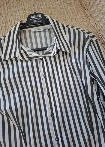 Zara Zara marka.Gri Çizgili Uzun Kollu Gömlek