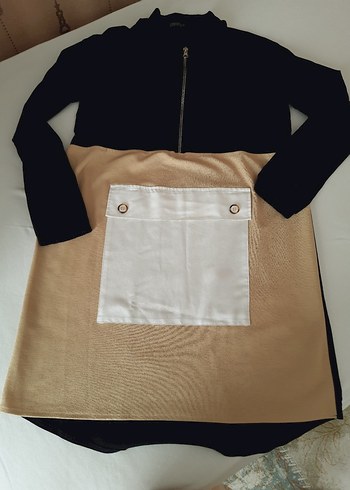 Kadın Camel Midi Tunik, Fermuarlı, Uzun Kollu