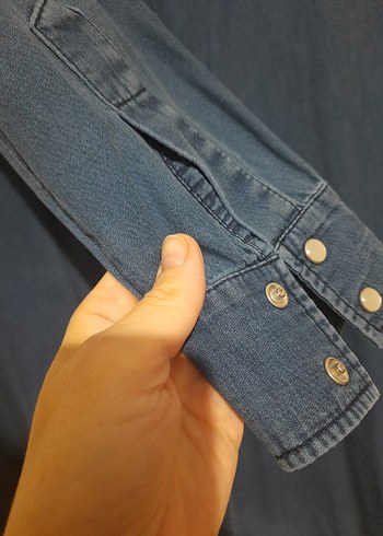 Düğmeli Uzun Mavi Denim Kadın Ceket - Görsel 3