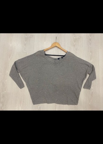 Gri V Yakalı Triko Kadın Kazak - Görsel 3