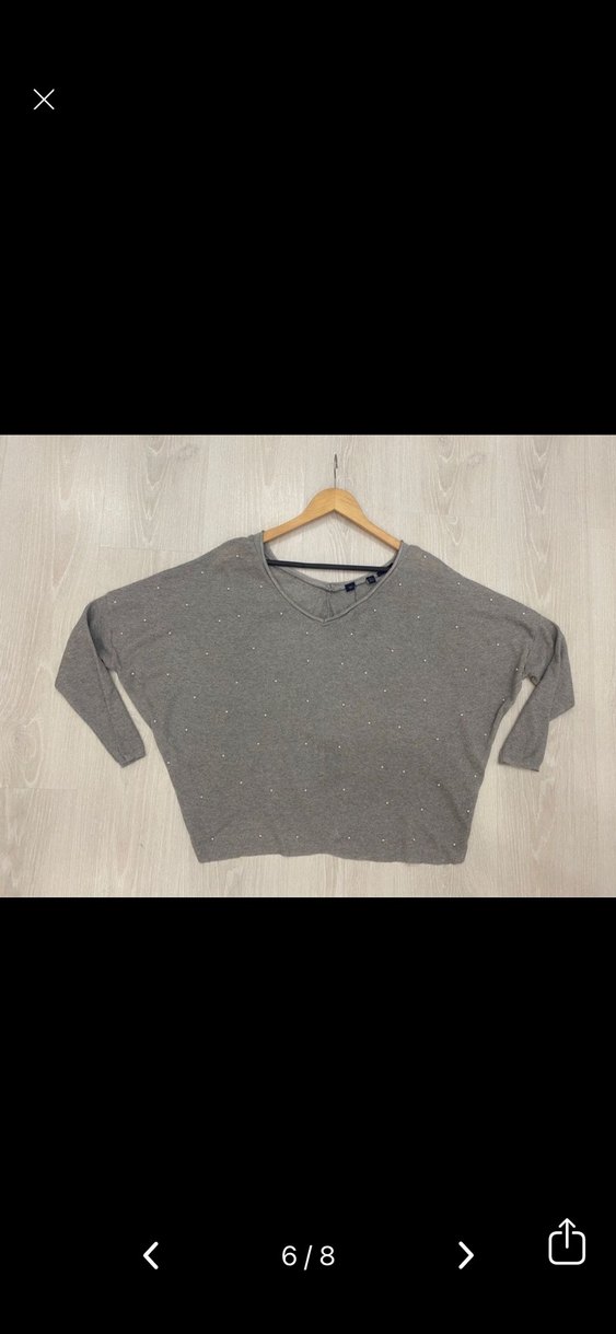 Gri V Yakalı Triko Kadın Kazak - Görsel 3