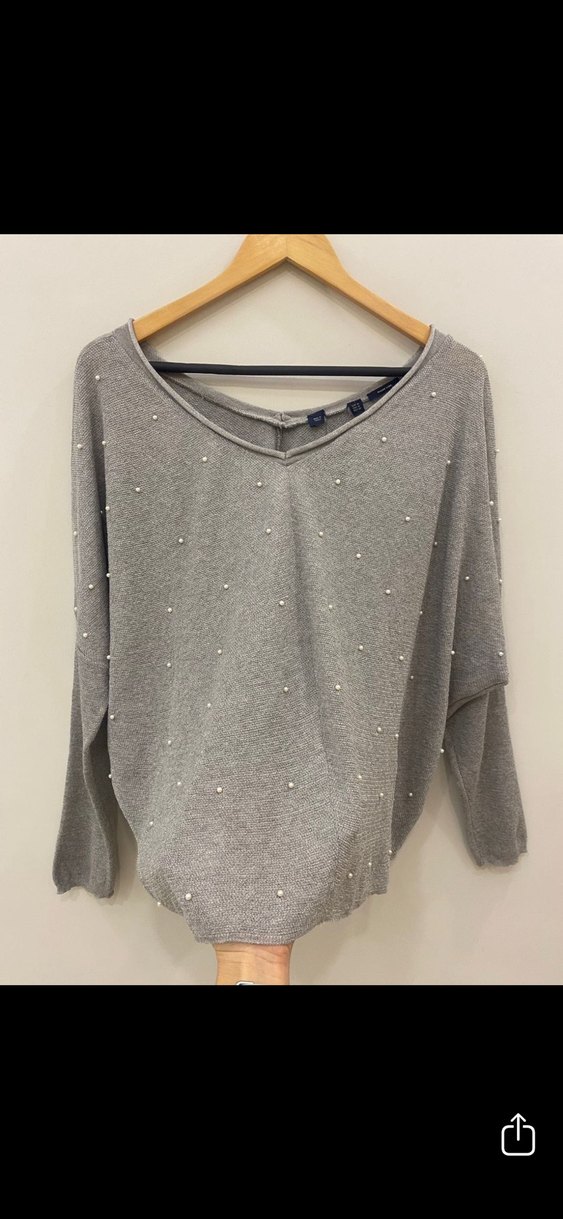 Gri V Yakalı Triko Kadın Kazak - Görsel 2