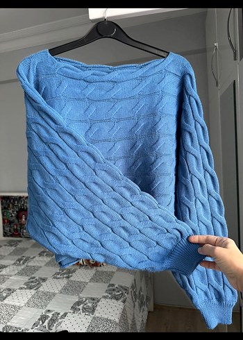 Mavi Örgü Bohem Kadın Kazak - Görsel 2