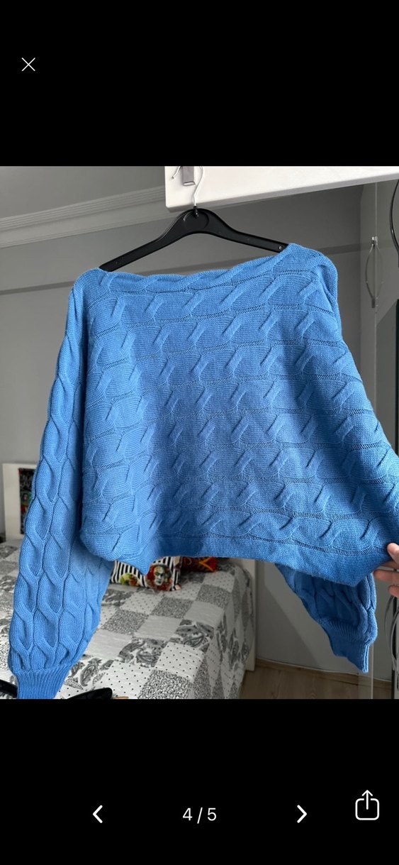 Mavi Örgü Bohem Kadın Kazak - Görsel 3