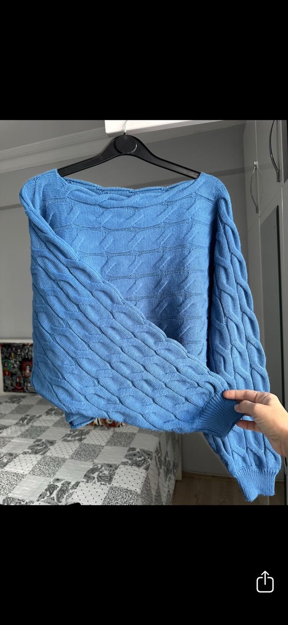 Mavi Örgü Bohem Kadın Kazak - Görsel 2