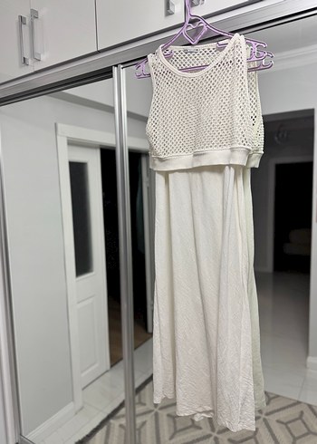 Zara Zara Detaylı Beyaz Uzun Örme Elbise