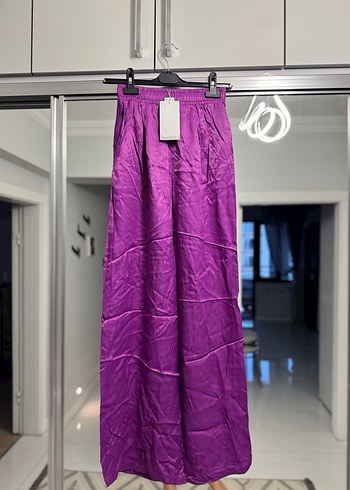 Bershka Bershka Mor Uzun Pilili Saten Pantolon