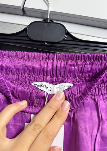 s Beden Bershka Mor Uzun Pilili Saten Pantolon