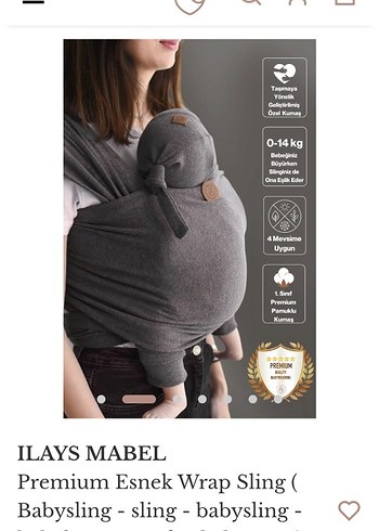 ILAYS MABEL Gri Premium Esnek Bebek sling kanguru - Görsel 3