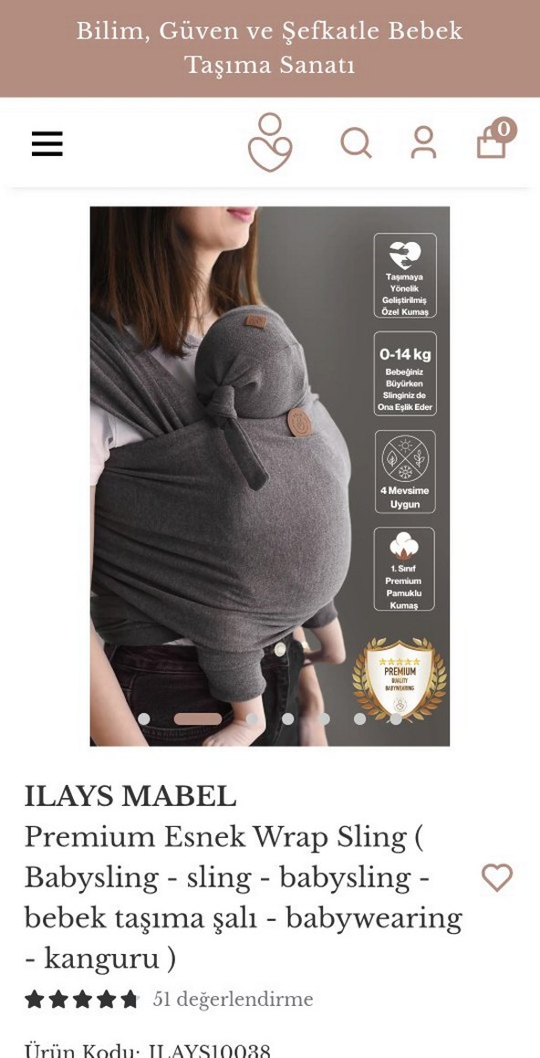 ILAYS MABEL Gri Premium Esnek Bebek sling kanguru - Görsel 3