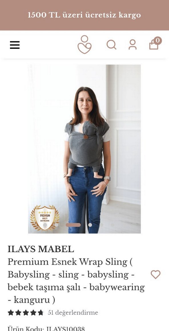 ILAYS MABEL Gri Premium Esnek Bebek sling kanguru - Görsel 4