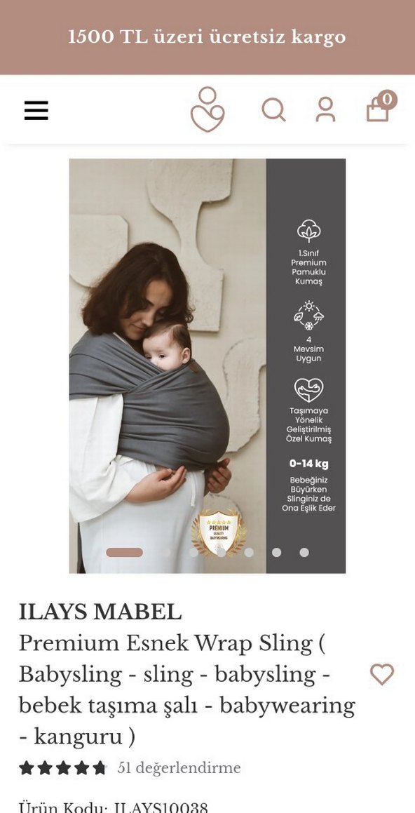 ILAYS MABEL Gri Premium Esnek Bebek sling kanguru - Görsel 2