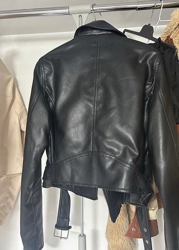 Kadın Siyah Deri Biker Ceket - Görsel 3