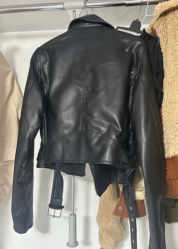 Kadın Siyah Deri Biker Ceket - Görsel 2