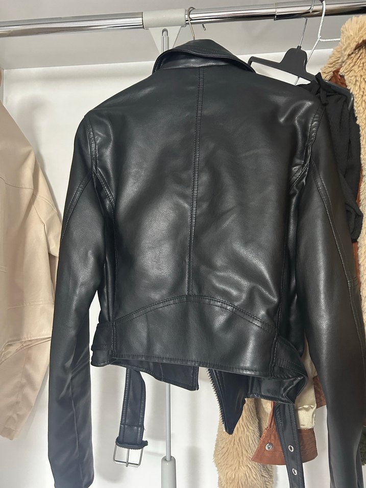 Kadın Siyah Deri Biker Ceket - Görsel 3