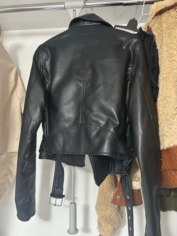 Kadın Siyah Deri Biker Ceket - Görsel 2