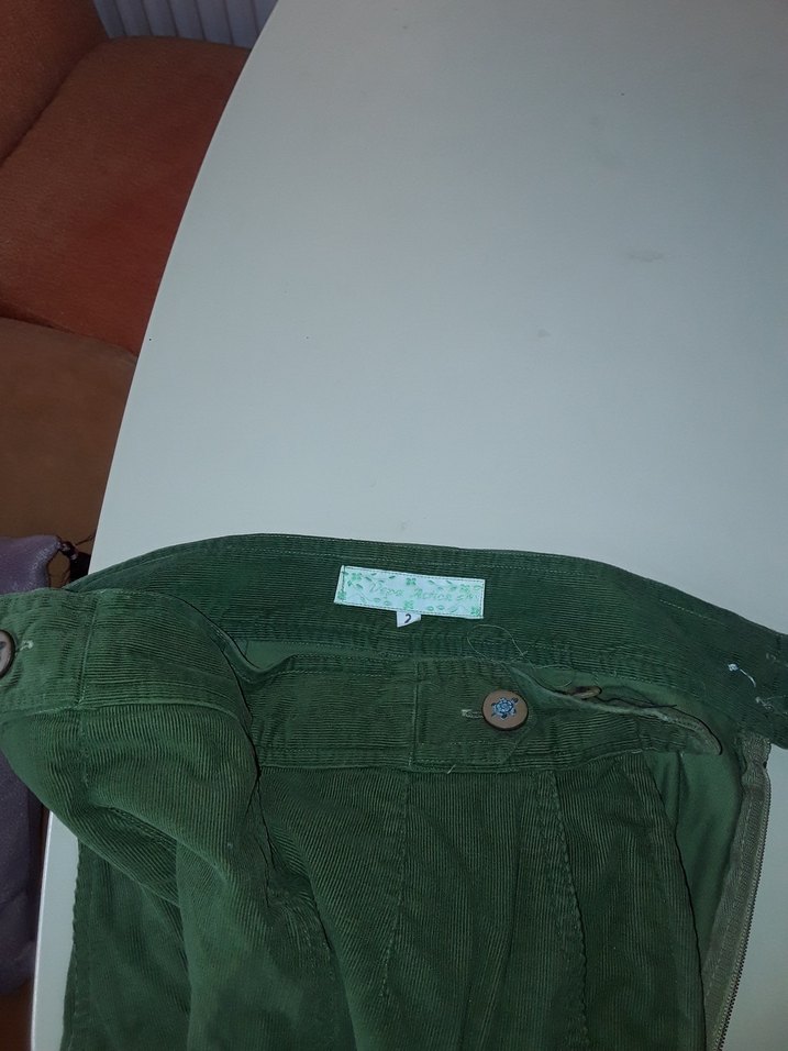 Düğmeli Yeşil fitilli kadife Mini Şort - Görsel 2