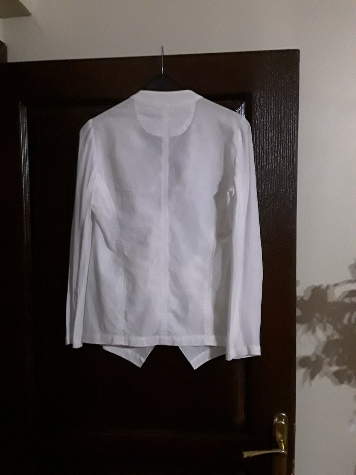 Beyaz Kadın Keten İpekyol Ceket - Görsel 2