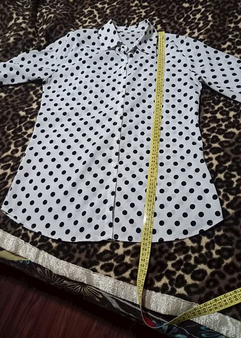 Kadın Beyaz Siyah Puantiyeli Gömlek - Görsel 5