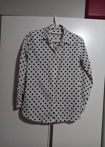 Kadın Beyaz Siyah Puantiyeli Gömlek - Görsel 2