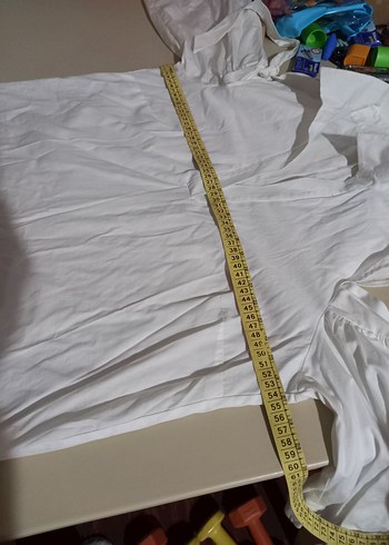 Beyaz Kemerli omuzları açık gömlek Yaka Midi Elbise - Görsel 5