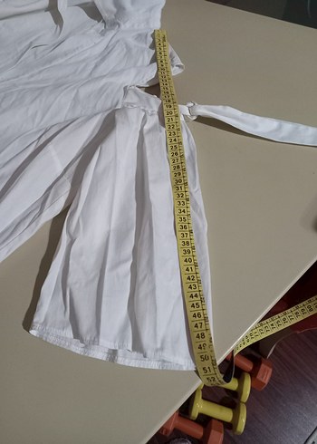 Beyaz Kemerli omuzları açık gömlek Yaka Midi Elbise - Görsel 6