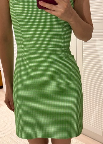 Yeşil Kareli V Yaka Midi Elbise - Görsel 2