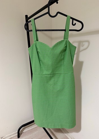 Yeşil Kareli V Yaka Midi Elbise - Görsel 5