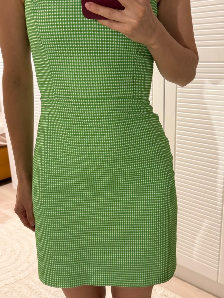 Yeşil Kareli V Yaka Midi Elbise - Görsel 2