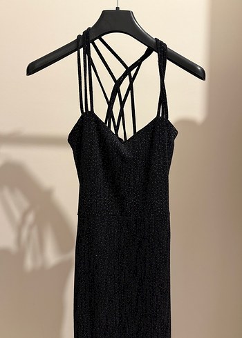 Siyah Straplez Midi Triko Elbise - Görsel 4