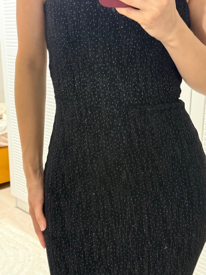 Siyah Straplez Midi Triko Elbise - Görsel 2