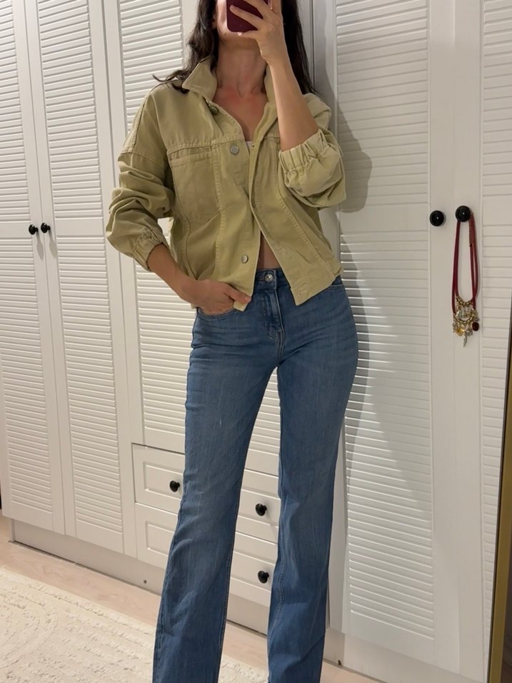 Bej Düğmeli Kadın Denim Ceket - Görsel 2