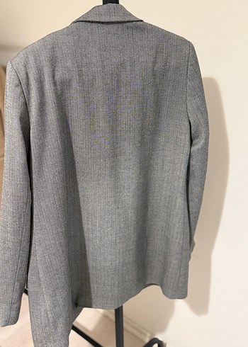 Gri Düğmeli Midi Kadın Blazer - Görsel 6
