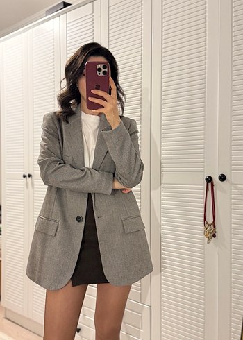 Gri Düğmeli Midi Kadın Blazer - Görsel 4