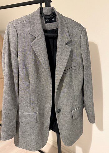 Gri Düğmeli Midi Kadın Blazer - Görsel 3