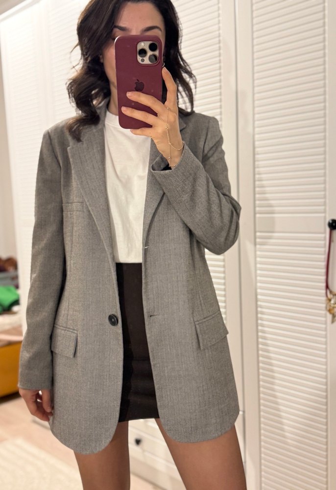 Gri Düğmeli Midi Kadın Blazer - Görsel 2