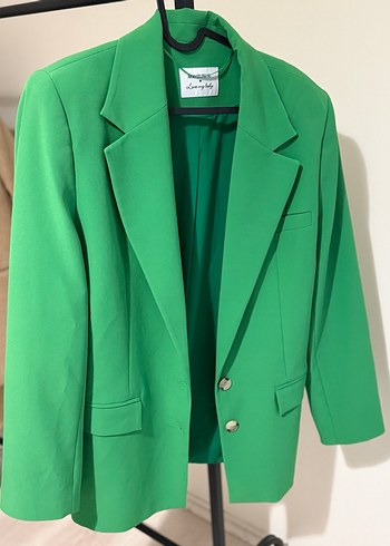Düğmeli Yeşil oversize Blazer - Görsel 4