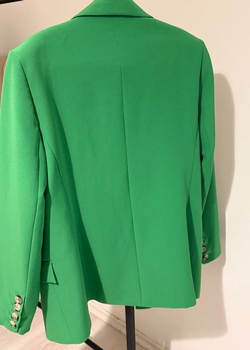 Düğmeli Yeşil oversize Blazer - Görsel 7
