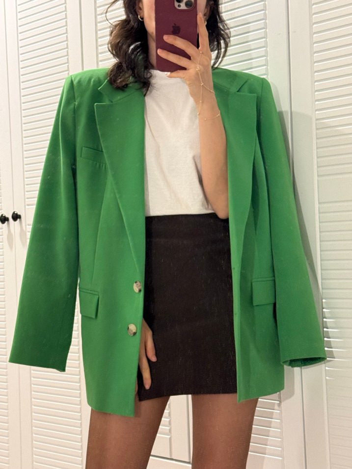 Düğmeli Yeşil oversize Blazer - Görsel 2